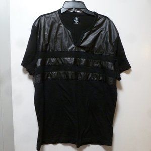 COPY - NWOT INC Black w/ foux Leather stripes V neck  t-shirt Large
